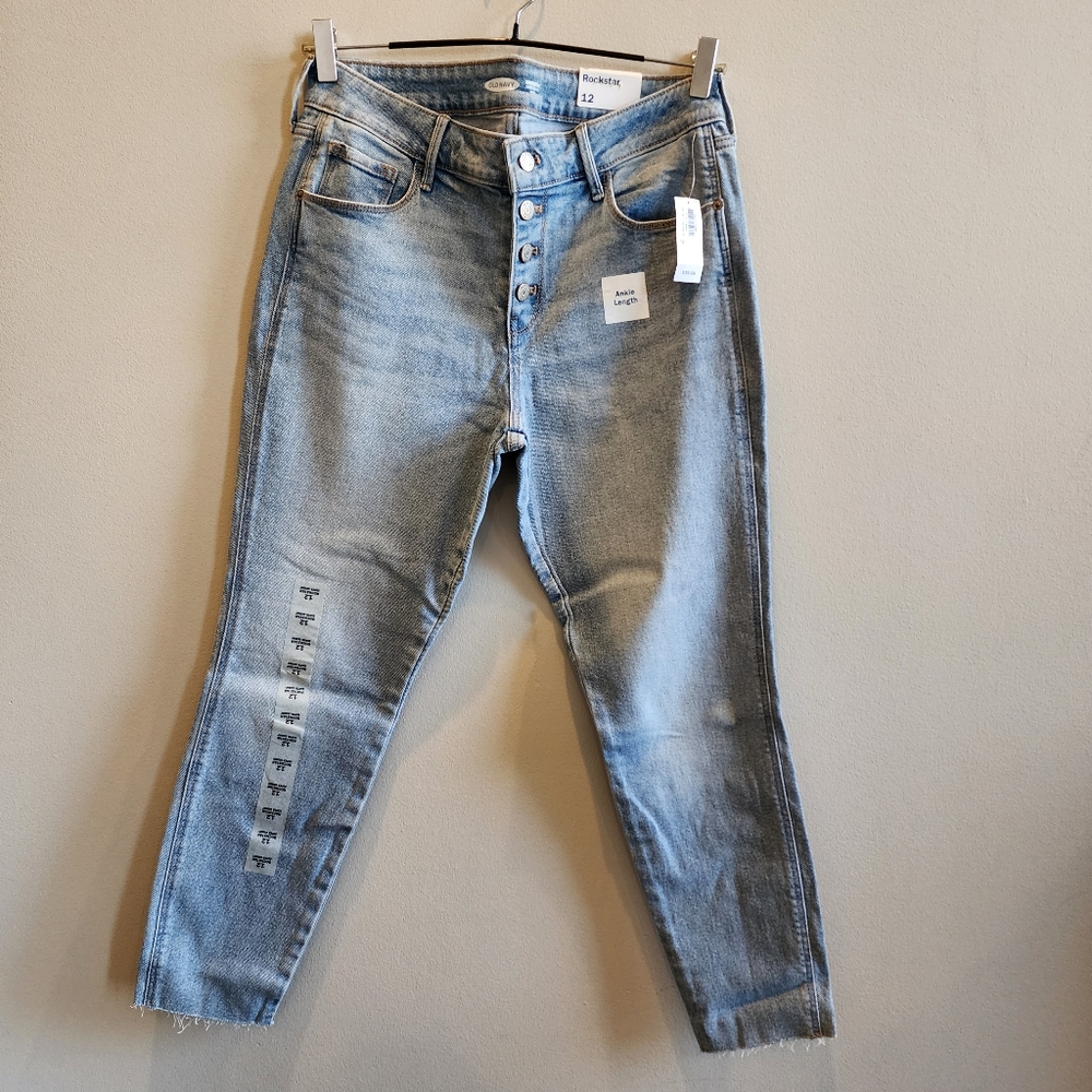 Old Navy Rockstar Super Skinny ankle length SZ 12 light denim button fly Jeans